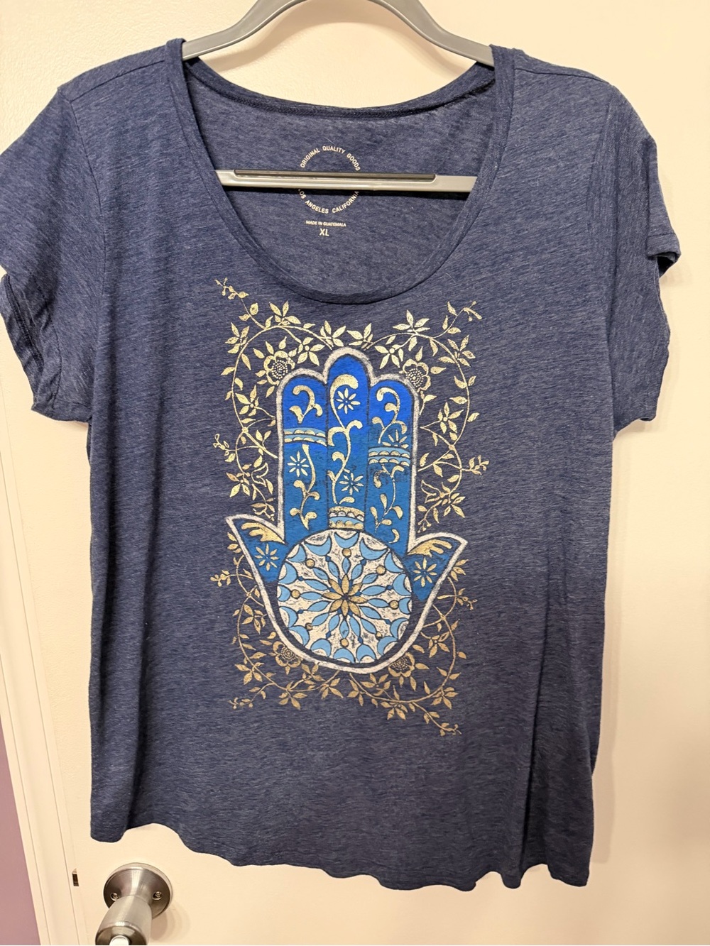 Lucky Brand Navy Short-Sleeve Tee with Blue and Gold Hamsa Graphic